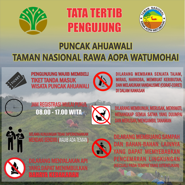 Tata Tertib Pengunjung Puncak Ahuawali Taman Nasional Rawa Aopa Watumohai